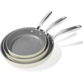 Набір сковорідок Koch Kode: керамічні сковороди 20, 24, 28 см з нержавіючою ручкою, індукційне дно, без PTFE та PFOA, придатні для миття в посудомийній машині та випікання, бежевий колір