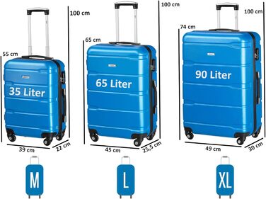 Набір валіз Zelsius 4 шт. з ABS, з кодовим замком, 4 колеса, внутрішній роздільник | Набір валіз з твердим корпусом, велика валіза, дорожній набір, ручна валіза (Блакитний, 3 шт.)