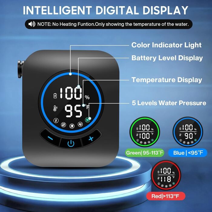 Електричний душ для кемпінгу MIAOKE 7800 mAh з цифровим дисплеєм та індикатором температури, портативний душ для подорожей, походу, кемпінгу - золотий