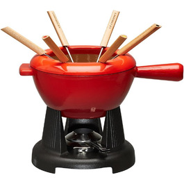 Фондю-набір Le Creuset з чавуну, 2,0 л, червоний (Kirschrot), з 6 виделок, кришкою та підставкою