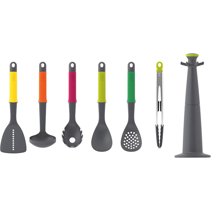 Набір кухонних помічників Joseph Joseph Elevate, 6 предметів з поворотним підставкою, ергономічні силіконові ручки, антипригарне покриття (з пінцетом, багатокольоровий)