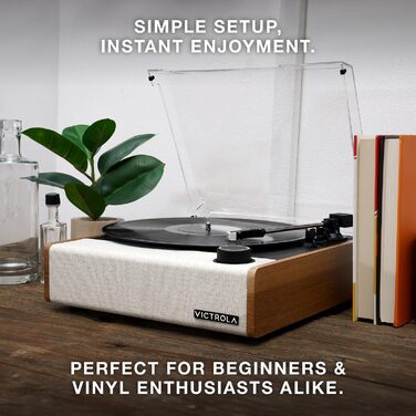 Програвач вінілу Victrola Eastwood II, чорний, з Bluetooth 5.1, вбудованими динаміками, технологією Vinyl-Stream, трьома швидкостями та картриджем Audio Technica AT-3600LA, ретро дизайн