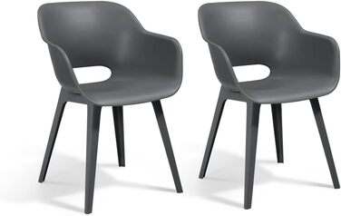Садові крісла Allibert Akola 2 шт, пластик, 56.7x55.8x80.1 см, чашоподібна форма, для саду, тераси або їдальні, світло-сірі