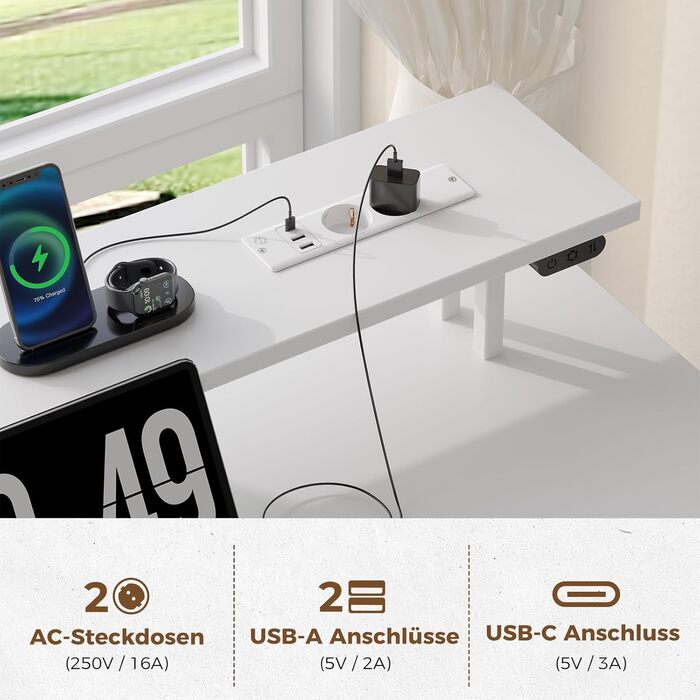 Ігровий кутовий стіл Seventable L-подібної форми з LED підсвіткою, розетками та 3 текстильними висувними ящиками, білий, 135x135x88 см