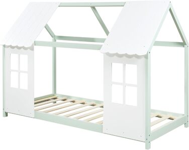 Дитяче ліжко Tostedt: будиночок-ліжко для підлітків, ліжко-ігровий будиночок, напіввідкритий дизайн, ліжко Монтессорі з масиву сосни, 120x200 см, рожевий/білий