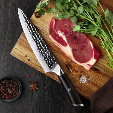 Ніж кухарський 8 дюймів (20 см), професійний дамастковий ніж, ніж для кухні, ніж шеф-кухаря, ніж для м'яса з нержавіючої сталі, гостре лезо, ергономічна ручка, для дому та ресторану