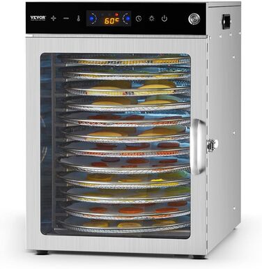 Електричний сушильний автомат VEVOR з 10 нержавіючими чашами, 1000 Вт – сушарка для кормів, м'яса, фруктів, овочів, трав, собачих ласощів