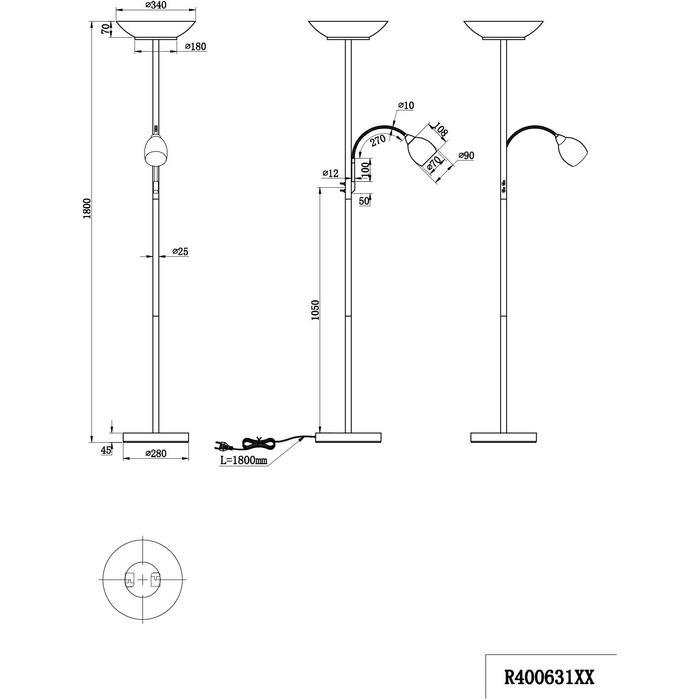 Торшер Reality Lighting Gerry R40063107, метал/скло білий, крім 2 шт. E27 і E14, кольору іржі