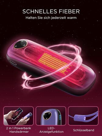 Електричні грілки для рук Funme® 10000mAh (2 шт.) з подарунковою коробкою. USB Powerbank, багаторазові, до 60°C, для жінок, ідеальні для активного відпочинку. OT95 (фіолетове золото)