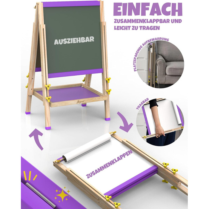 Мольберт Joyooss для дітей, регульований, дерев'яний, двосторонній, сухий маркер, з аксесуарами для малювання, подарунок для малюків 4-8 років (РОЖЕВИЙ)