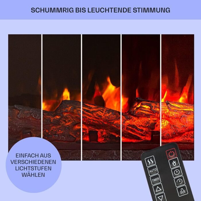 Електрокамін Klarstein Light & Fire 2 Smart з LED-полум'ям, 2000 Вт, настінний, з пультом та таймером, білий, економний, корпус MDF