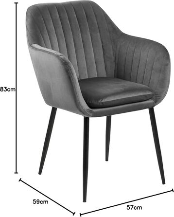 AC Design Furniture Стілець для їдальні Wendy, темно-сірий/чорний, велюр/метал, 57x61x83 см