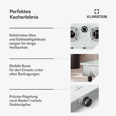 Газова плитка Klarstein Gaskocher 2-Flammiga: 7.7kW, нержавіюча сталь, для кемпінгу та дому, портативна, 2 конфорки (без редуктора)