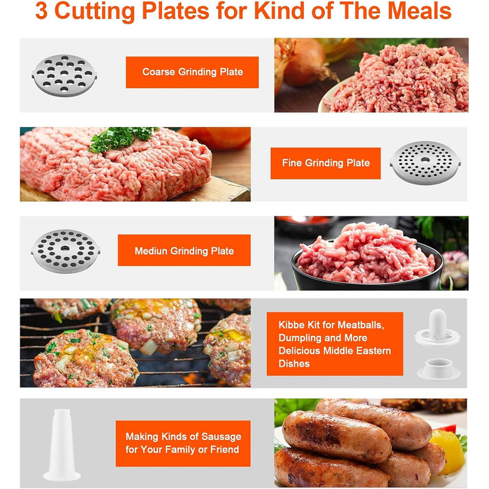 Електричний м'ясоподрібнювач COOCHEER 2000W з 3 насадками для фаршу, ковбас та кіббе | Для дому та дитячого харчування
