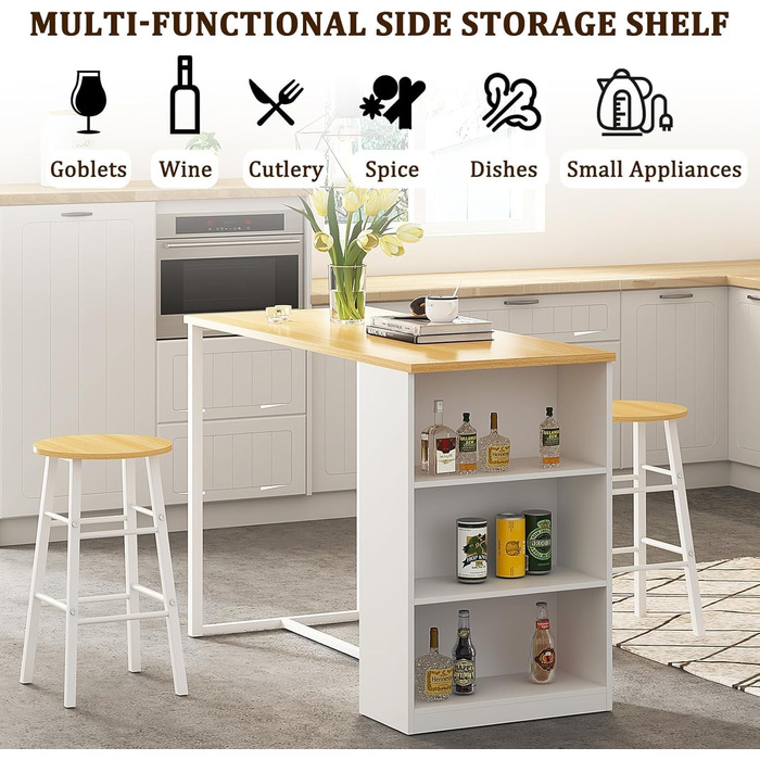 Набір барного столу та табуреток Soges: стіл, 2 барні табурети, полиця для зберігання (91x49.5x91 см)