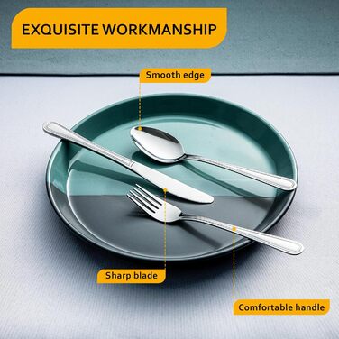 Набір столових приборів Velaze на 12 осіб (60 предметів) з нержавіючої сталі. Включає: 12 ножів, виделок, ложок, чайних ложок, виделок для тортів. Полірування, придатний для миття в посудомийній машині.