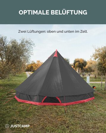 Намет Bell Tipi JUSTCAMP для сімей та груп 8 осіб, сірий - водонепроникний (3000 мм), висока стеля