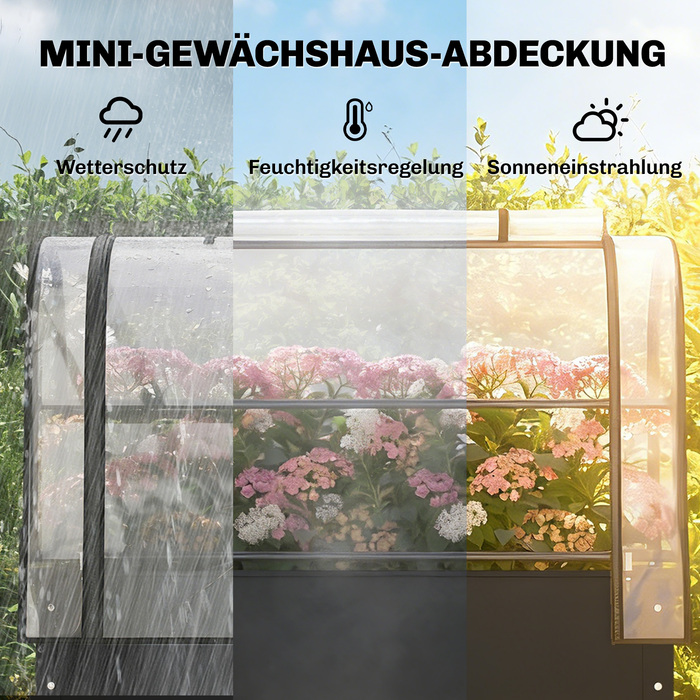 Підвищене грядка з тепличною накривною конструкцією, ящик для вирощування рослин з відкидною кришкою, на колесах, з блискавкою та дренажним отвором, чорного кольору.