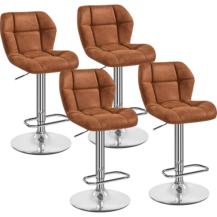 Барні стільці Yaheetech - набір з 4 шт., регульована висота, обертання 360°, з підніжкою, PU-шкіра, чорний/ретро-коричневий