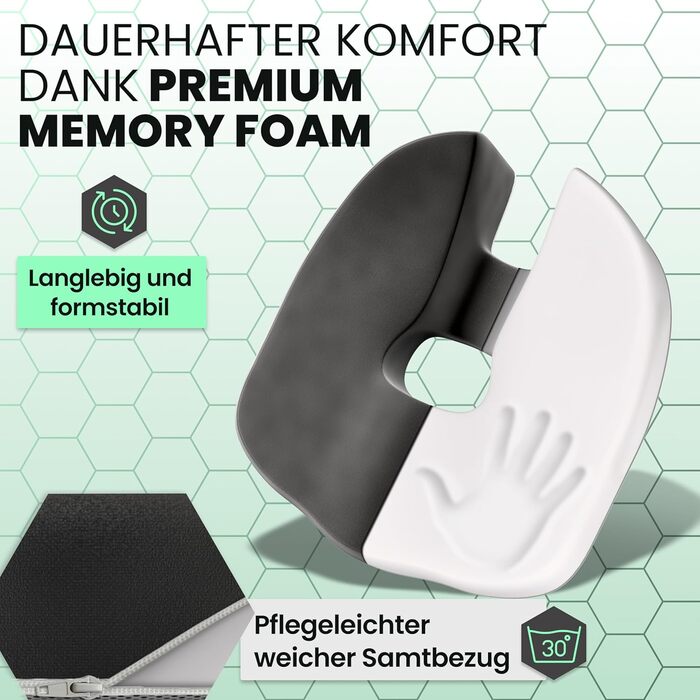 Ортопедична подушка для сидіння – ергономічна, з піною з пам'яті, знімає навантаження з куприка та спини, готова до використання – сертифікована IGR та перевірена Oeko-Tex, ідеальна для офісу, авто, подорожей та вагітності