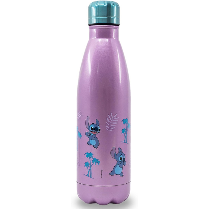 Пляшка для води Elbenwald - 515 мл з мотивом скелета, пляшка для води з кришкою, що загвинчується, термофункція, висота 25 см - нержавіюча сталь/фіолетовий (Lilo & Stitch)