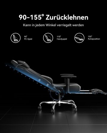 Ігровий крісло AutoFull C3: ергономічне, з 2D підлокітниками, підставкою для ніг, подушками для голови та попереку | Макс. вага 150 кг | Чорний зразок тканини