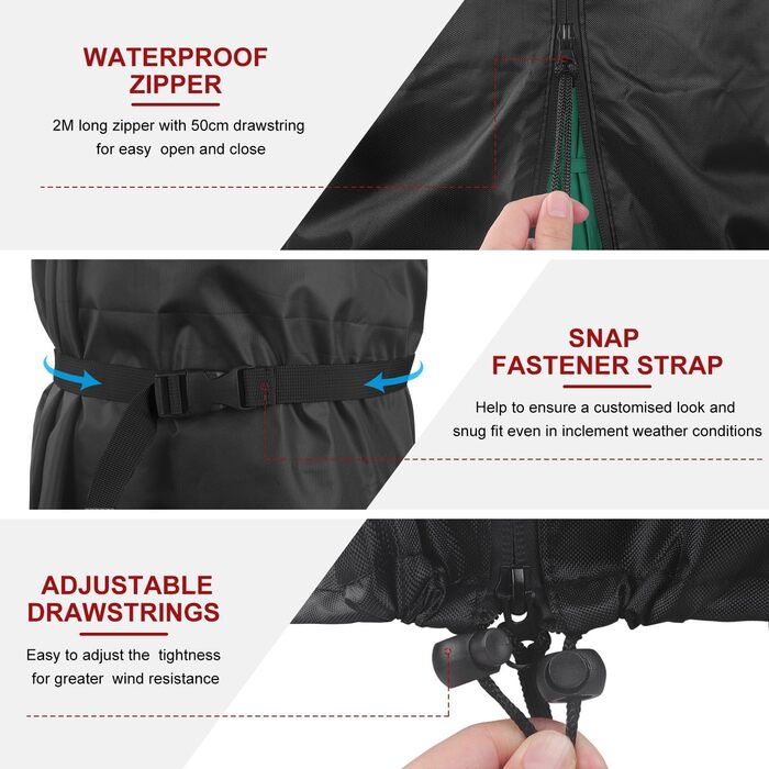 Захисний чохол для парасольки/перголи LAMUNI, водонепроникний, для парасольки/перголи 3-5м, 220x40/70/50 см