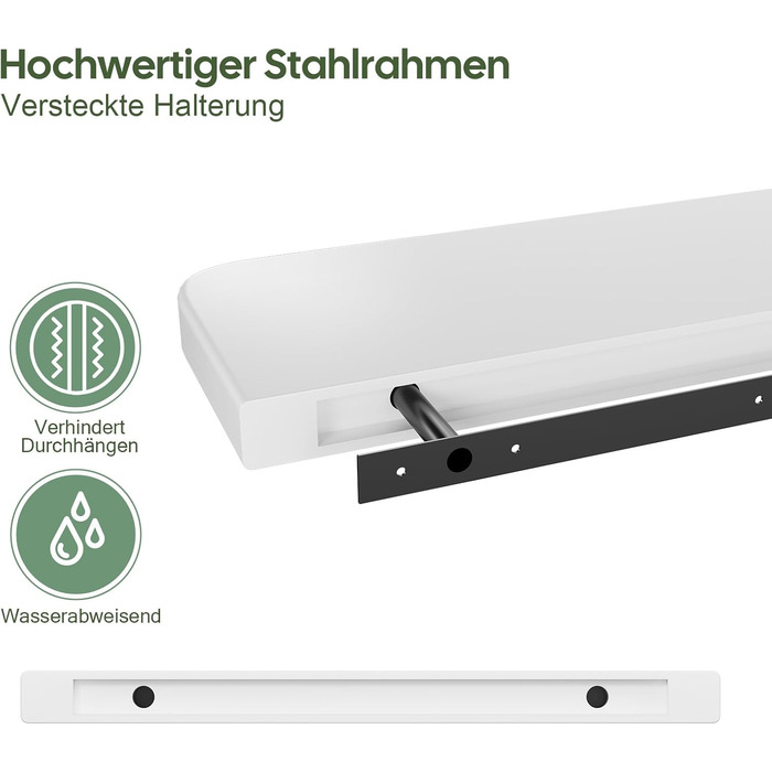 Набір полиць Wandregal 2 шт. з дерева – настінні полиці з прихованим кріпленням, білі, для вітальні, спальні, кухні, для книг та декору
