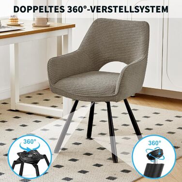 Набір з 4 обертових стільців для їдальні з підлокітниками, 360° обертання, кухонний стілець, сучасний м'який стілець з тканинною спинкою для кухні, їдальні, спальні, бежевий