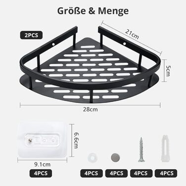 Душова полиця без свердління Душова полиця Чорна кутова полиця, Трикутний душовий кошик, Полиця для ванної кімнати Полиця для ванної кімнати, Душова кабіна для ванної кімнати Кухня Туалет, 2 шт.