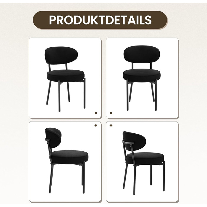 Обідні стільці COLAMY з м'яким сидінням 10 см – Сучасні стільці з плюшевої тканини Teddy, міцний металевий каркас, для кухні та вітальні, білий (чорний, набір 2 шт.)