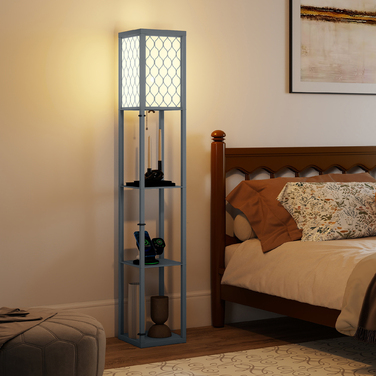 Стійка-лампа з полицями, 3 відділення, компактні розміри, МДФ, світло-сіра