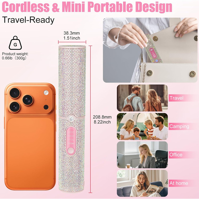 Бездротовий випрямляч для волосся Mini Glätteisen Titan з акумулятором 5000mAh, рожевий: 2-в-1 для випрямлення та завивки, портативний міні-випрямляч для подорожей з швидким нагрівом до 210°C