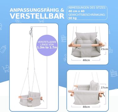 Дитяча гойдалка Cateam з дерева для дому та саду. Безпечна гойдалка для малюків від 12 місяців. Різні кольори, сірий.