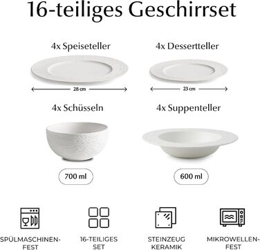 MIAMIO Набір посуду Oasis (20 предметів) - сучасний керамічний сервіз для 4 осіб (тарілки, супові тарілки)