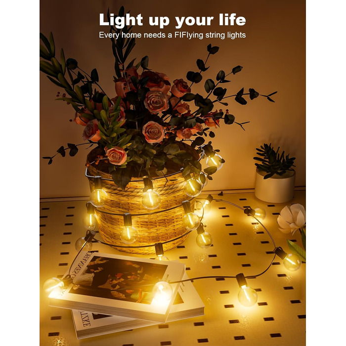 LED гірлянда для вулиці, 20.7м, з таймером, 30+1 лампочки G40, диммування, IP44, для декору саду, балкону, дому