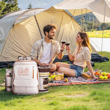 Рюкзак для пікніка VEVOR на 4 особи (20 л) з ізольованим холодильником, підстаканником/для вина та комплектом посуду для кемпінгу та пікніків, бежевий