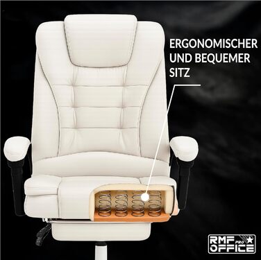 Ергономічне крісло для офісу RMF, регульоване, зручне та розслаблююче - крісло з підніжкою, обертається, регулюється по висоті, біле