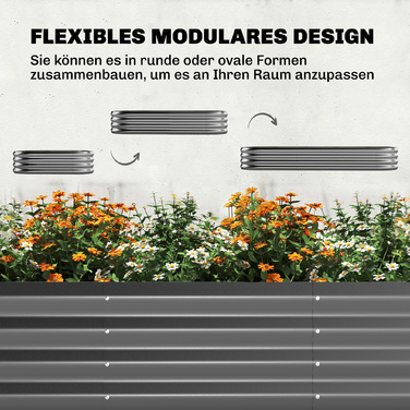 Підвищене грядка з шпалерою, металевий ящик для рослин з захисним бордюром та рукавичками, 220 x 110 x 150 см, темно-сірий