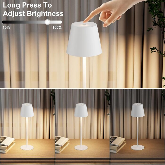 LED-лампа K-Bright 2 шт. з регулюванням яскравості, акумуляторна, бездротова, перезаряджувана, 3000K/4000K/6000K, три колірні температури, USB-C, IP54, вологостійка, білий колір
