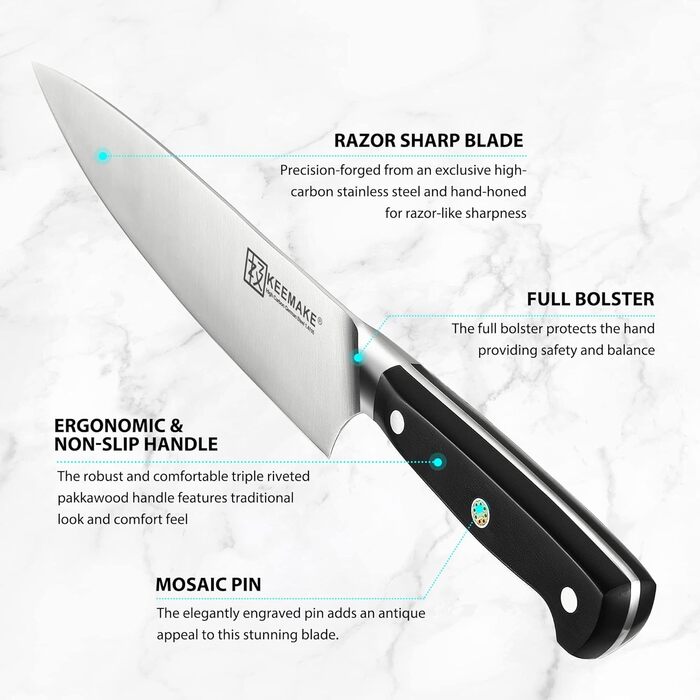 Набір кухонних ножів Keemake 8+15 шт. з бруском: кухонні ножі, ніж для хліба, ніж для м'яса, кухонні аксесуари