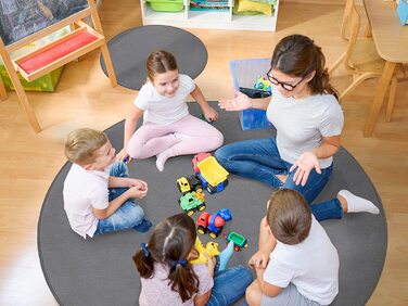 Ідеї Primaflor в текстилі дитячий ігровий килим однотонний коло сидінь-близько 100 см, велюровий килим з коротким ворсом для дитячих кімнат, дитячих садків і шкіл (близько 133 см, сірий)