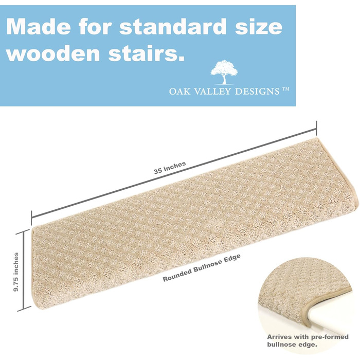 Килимкові сходинкові накладки Oak Valley Designs™ Bayside Charm Crystal Canyon - антиковзаючі, для дерев'яних сходів, 68.6 x 24.8 см (4 шт.)