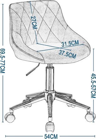 Офісний стілець EUGAD стілець на коліщатках стілець для роботи стілець для косметики стілець для робочого столу обертовий стілець крісло-коляска офісне крісло клубне крісло регульоване по висоті обертове крісло з коліщатками, оксамит, 0033bgy (світло-сіри