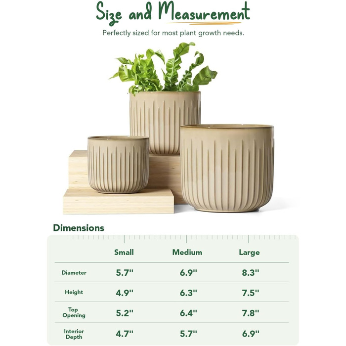 Набір горщиків для квітів LE TAUCI 3шт, кераміка, 21+17+14 см, з дренажними отворами