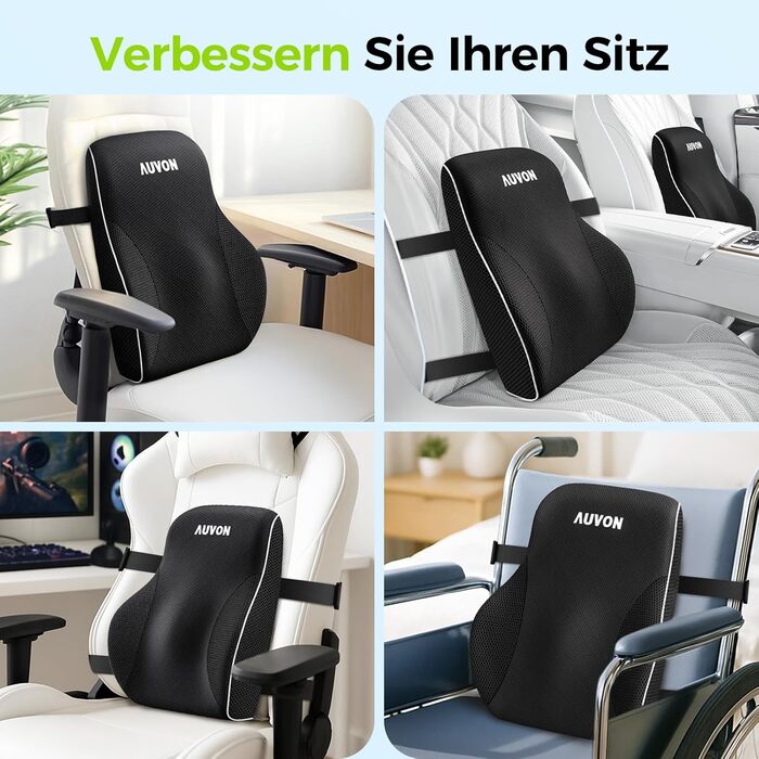 Подушка для попереку AUVON для автомобіля та офісного крісла, підтримка поперекового відділу, покращення постави, піна з пам'яті