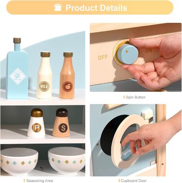 Дерев'яна дитяча кухня ROBUD з аксесуарами | Іграшковий кухонний набір для дітей з продуктами та кухонним обладнанням