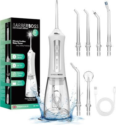Електрична ірigator для порожнини рота BarberBoss QR-7024 (білий) - 5 насадок, різні режими очищення