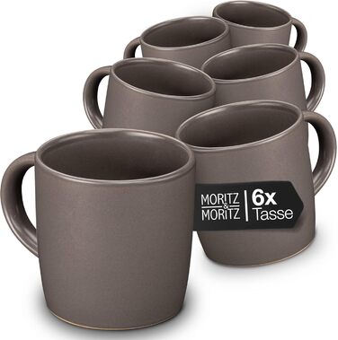 Набір кавових чашок Moritz & Moritz NORDIC, 6 шт., сірий колір, 300 мл, з ручкою, з якісного порцелянового каменю