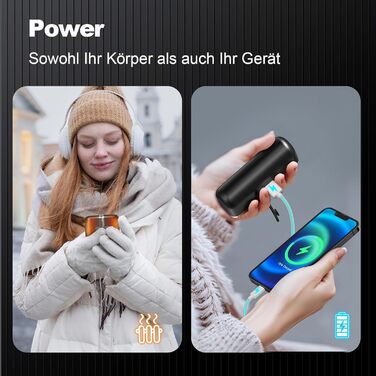 Електричний грір для рук - 10000mAh, магнітний, 2 шт., 4 режими нагріву, до 55°C, швидкий нагрів, USB power bank, чорний